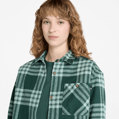 Timberland Midweight Flannel Pocket Shirt Dark Forest Green Women'S