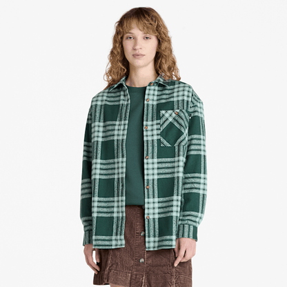 Timberland Midweight Flannel Pocket Shirt Dark Forest Green Women'S