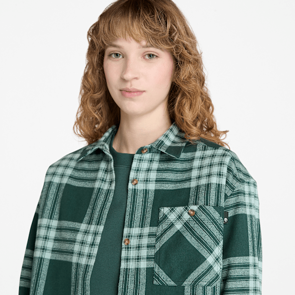 Timberland Midweight Flannel Pocket Shirt Dark Forest Green Women'S