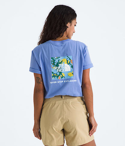 The North Face Women's Short-Sleeve Core Flower Power Box NSE Tee Duck Green Virtual Blue