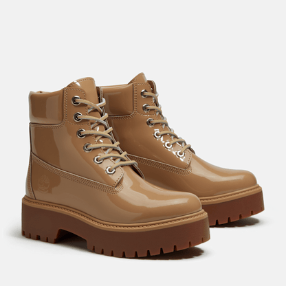 Timberland Stone Street 6-Inch Waterproof Platform Boot Beige Patent Leather Women'S