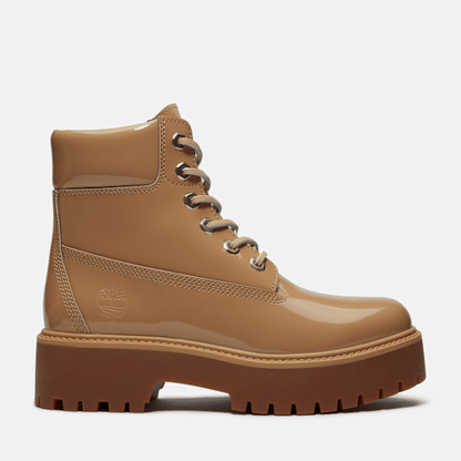 Timberland Stone Street 6-Inch Waterproof Platform Boot Beige Patent Leather Women'S