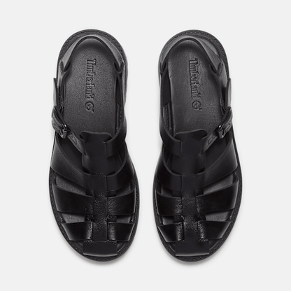 Timberland Stone Street Fisherman Platform Sandal Black Full-Grain Women'S
