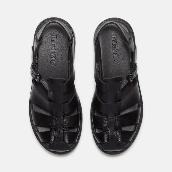 Timberland Stone Street Fisherman Platform Sandal Black Full-Grain Women'S