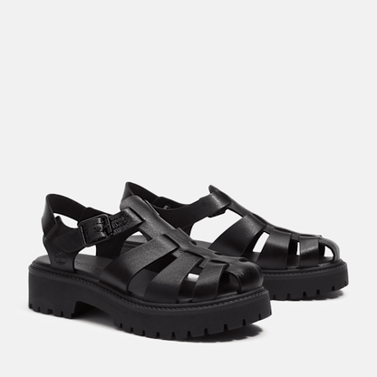Timberland Stone Street Fisherman Platform Sandal Black Full-Grain Women'S
