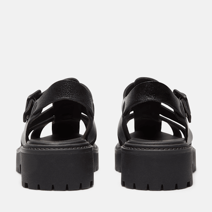 Timberland Stone Street Fisherman Platform Sandal Black Full-Grain Women'S