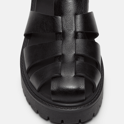 Timberland Stone Street Fisherman Platform Sandal Black Full-Grain Women'S