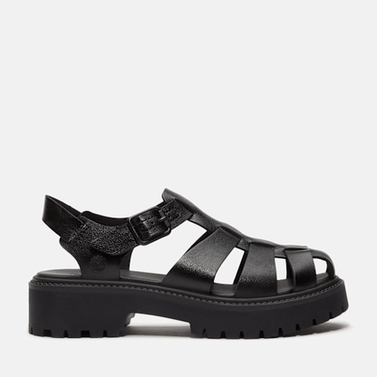 Timberland Stone Street Fisherman Platform Sandal Black Full-Grain Women'S
