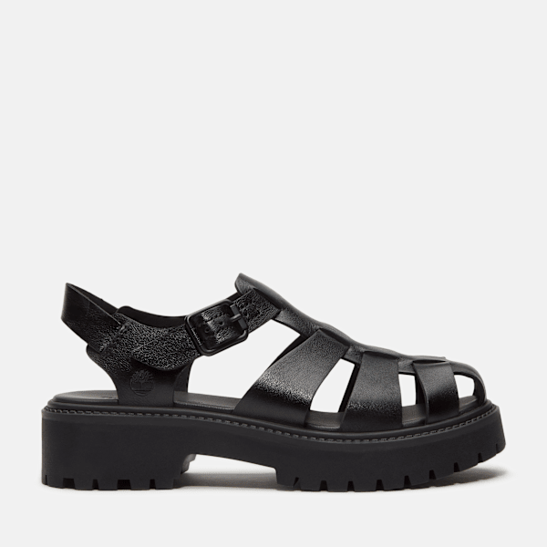 Timberland Stone Street Fisherman Platform Sandal Black Full-Grain Women'S