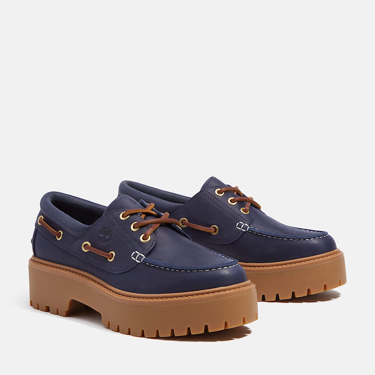 Timberland Women'S Stone Street Platform Boat Shoe Dark Blue Full-Grain