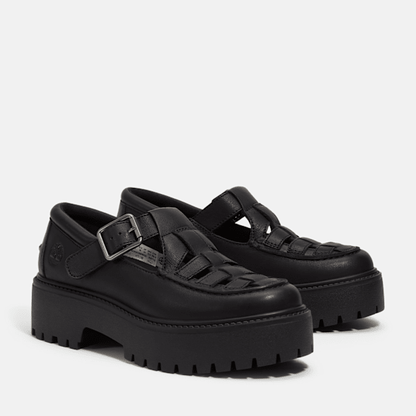 Timberland Stone Street Platform Buckle Shoe Black Full-Grain Women'S