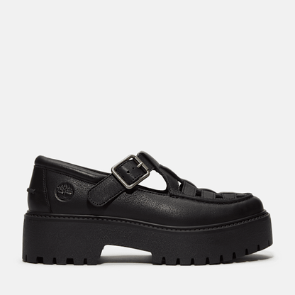 Timberland Stone Street Platform Buckle Shoe Black Full-Grain Women'S