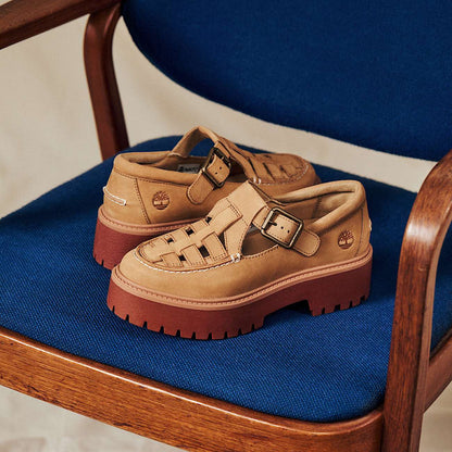 Timberland Women'S Stone Street Platform Buckle Shoe Medium Beige Nubuck