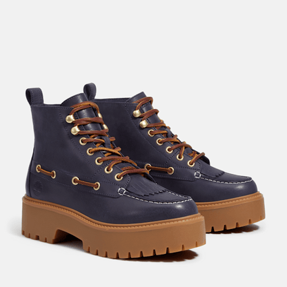 Timberland Womens Stone Street Platform Kiltie Boot Dark Blue Full-Grain