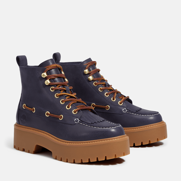 Timberland Womens Stone Street Platform Kiltie Boot Dark Blue Full-Grain