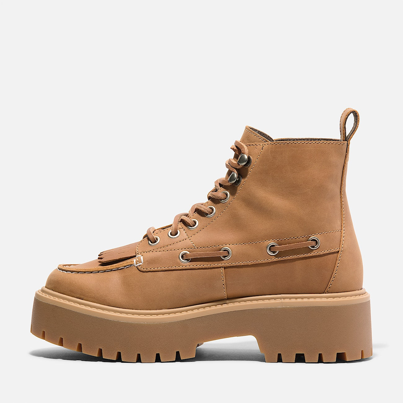 Timberland Womens Stone Street Platform Kiltie Boot Wheat Full-Grain