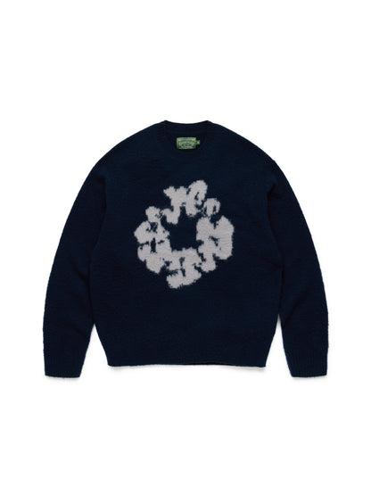 Denim Tears Pilled Cotton Wreath Sweater Navy