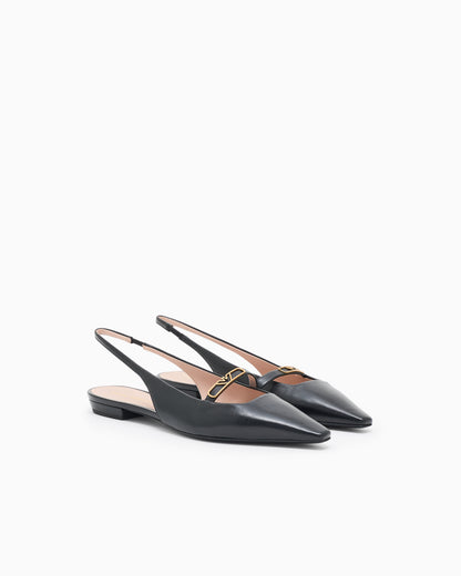 Emporio Armani Nappa-Leather Slingback Ballerinas With Eagle Plate Black