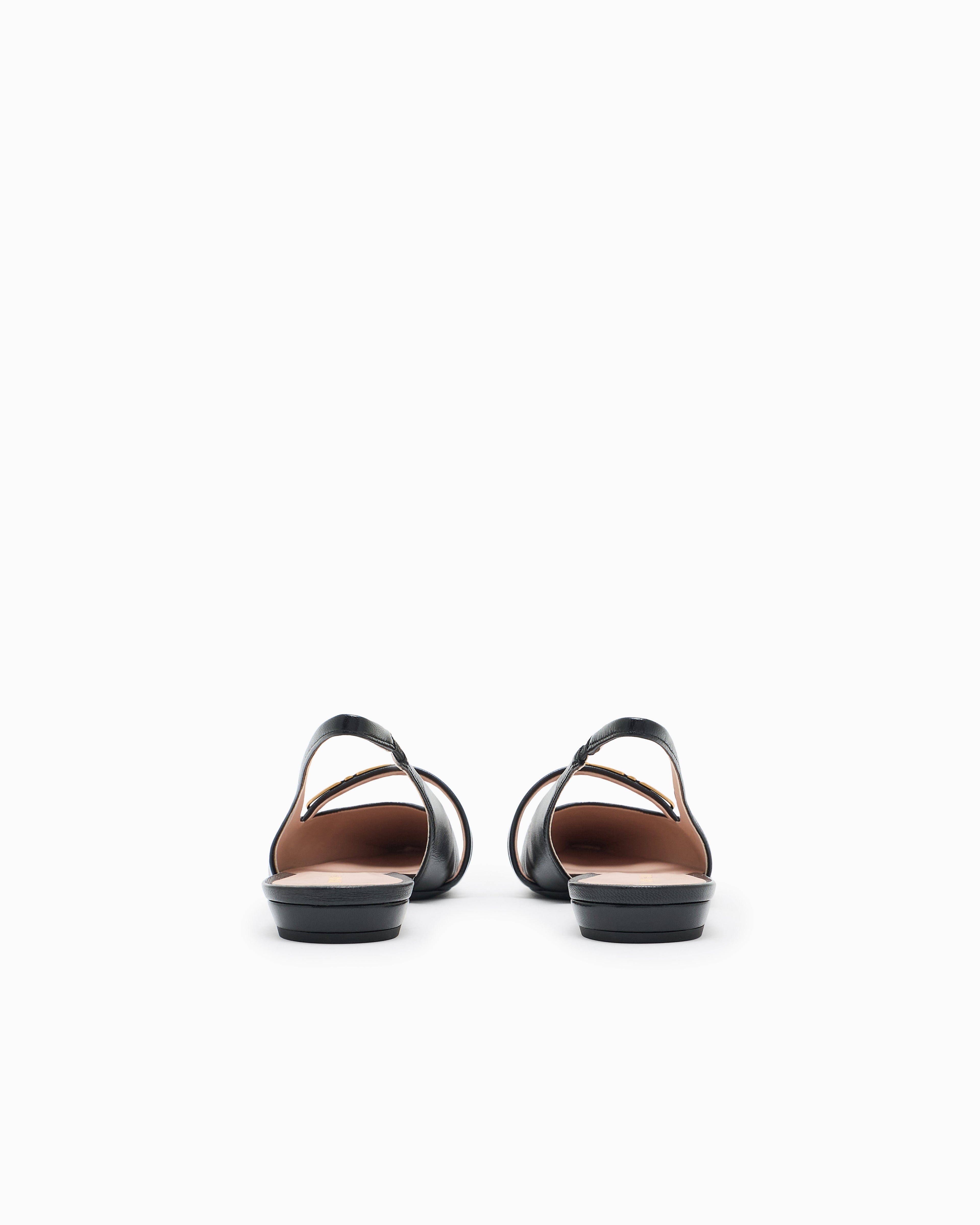 Emporio Armani Nappa-Leather Slingback Ballerinas With Eagle Plate Black