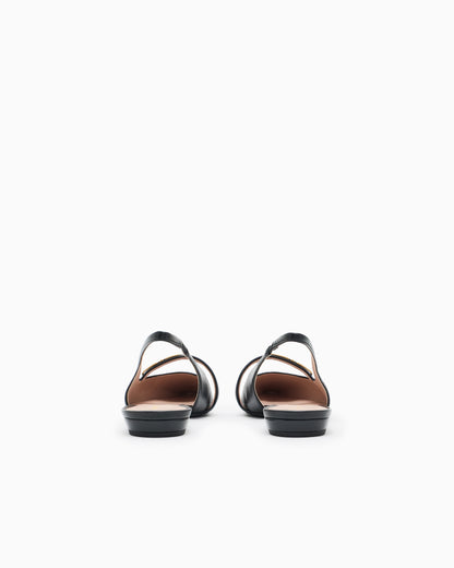 Emporio Armani Nappa-Leather Slingback Ballerinas With Eagle Plate Black