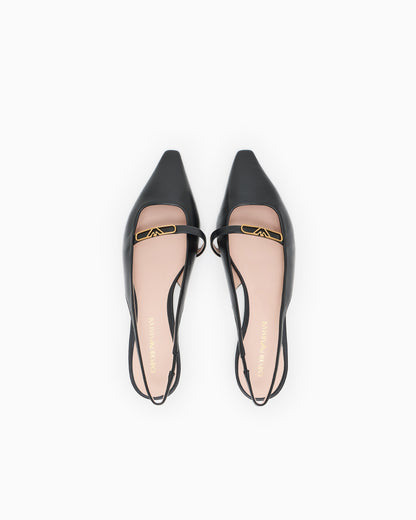 Emporio Armani Nappa-Leather Slingback Ballerinas With Eagle Plate Black