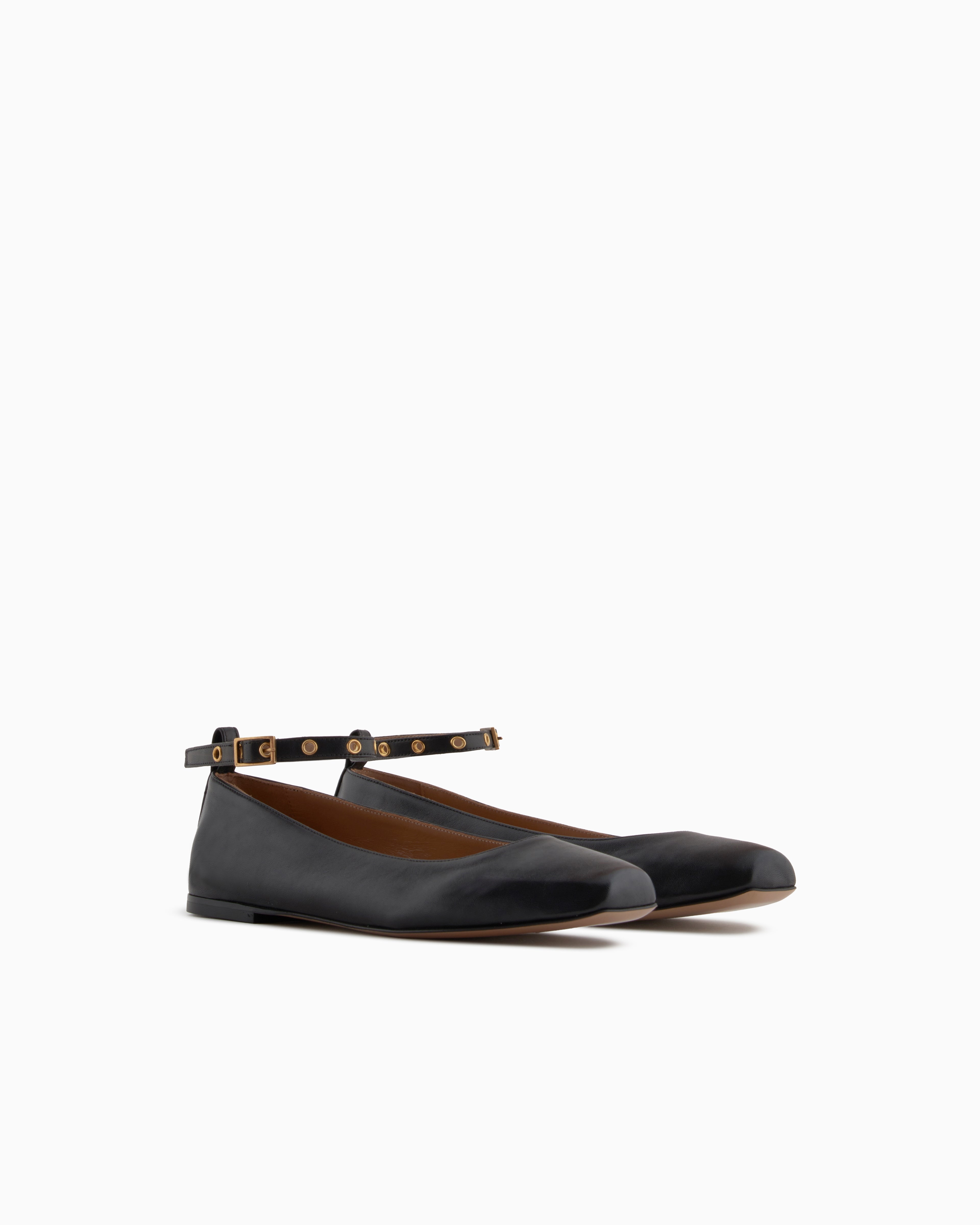 Emporio Armani Nappa-Leather Square-Toed Ballerinas With Strap Black