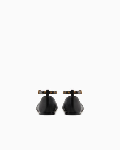 Emporio Armani Nappa-Leather Square-Toed Ballerinas With Strap Black