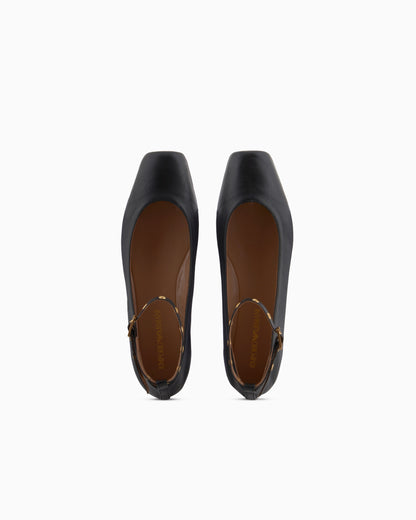 Emporio Armani Nappa-Leather Square-Toed Ballerinas With Strap Black