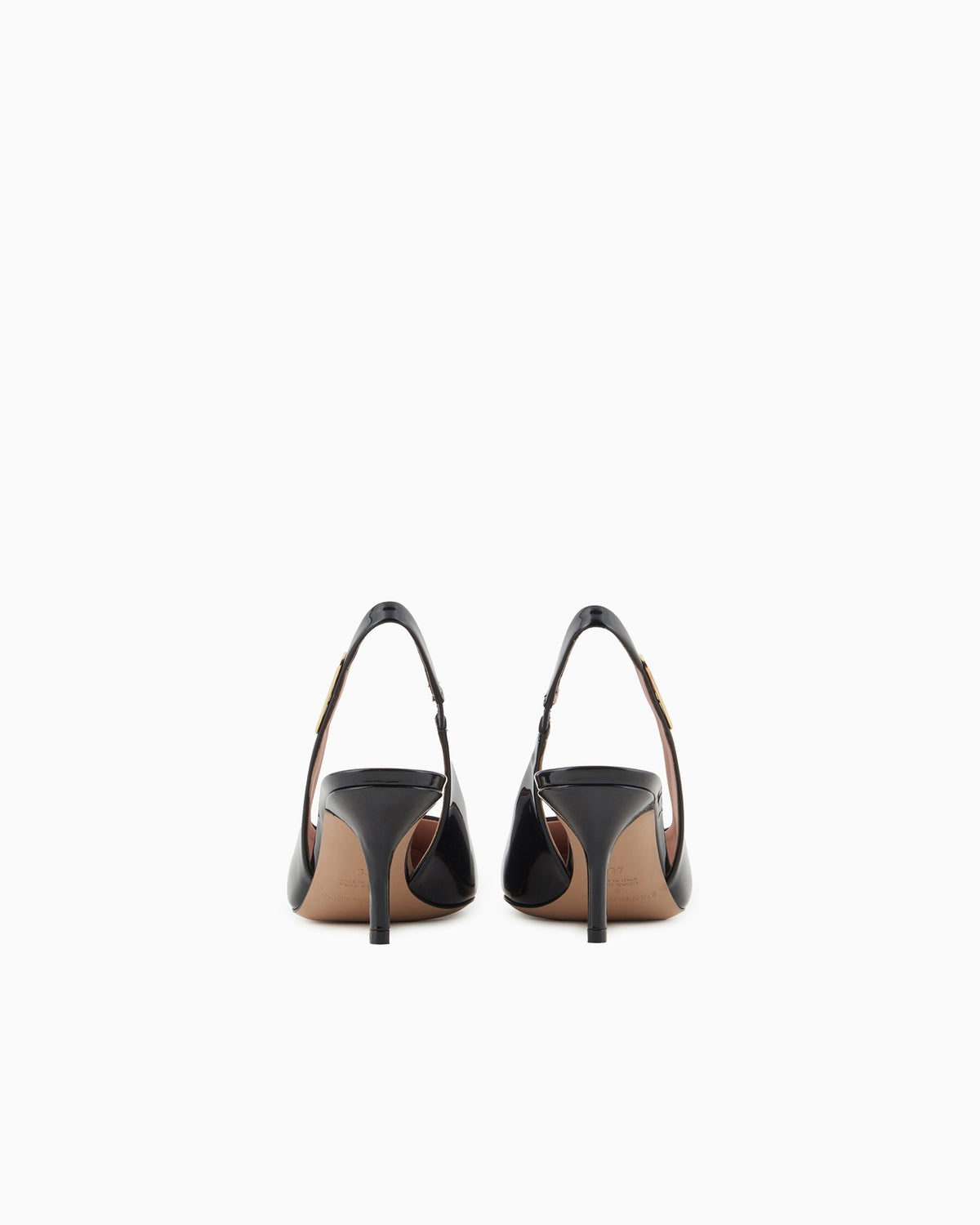 Emporio Armani Patent-Leather Slingback Court Shoes With Eagle Plate Black