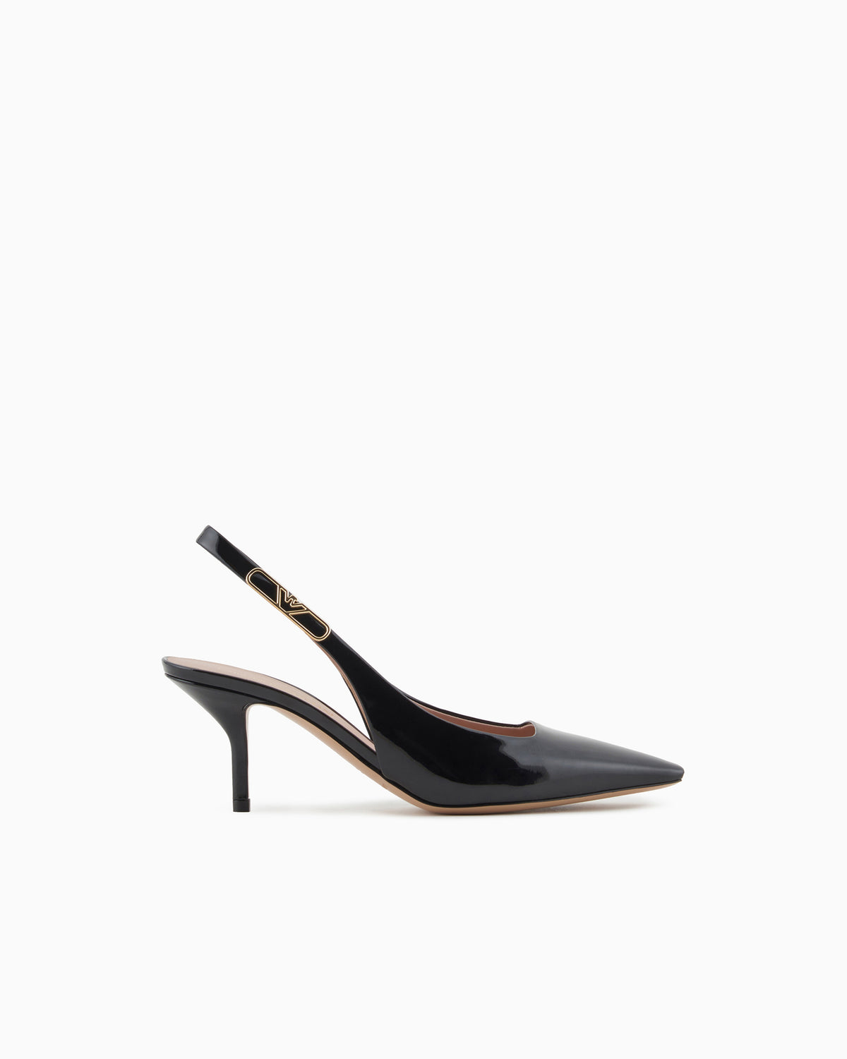 Emporio Armani Patent-Leather Slingback Court Shoes With Eagle Plate Black