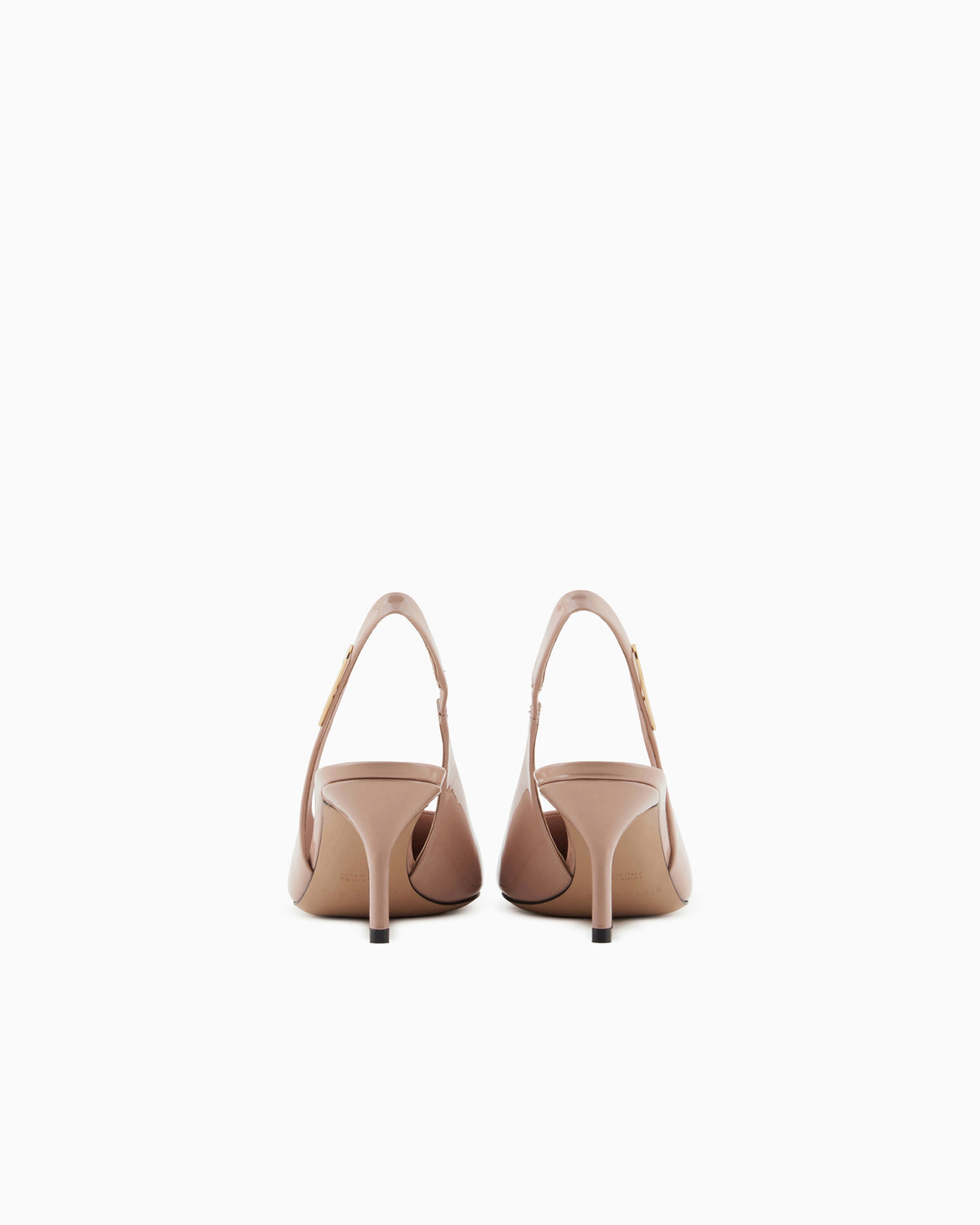Emporio Armani Patent-Leather Slingback Court Shoes With Eagle Plate Beige