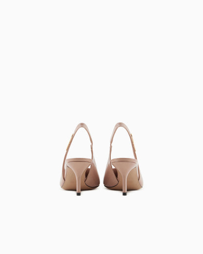 Emporio Armani Patent-Leather Slingback Court Shoes With Eagle Plate Beige