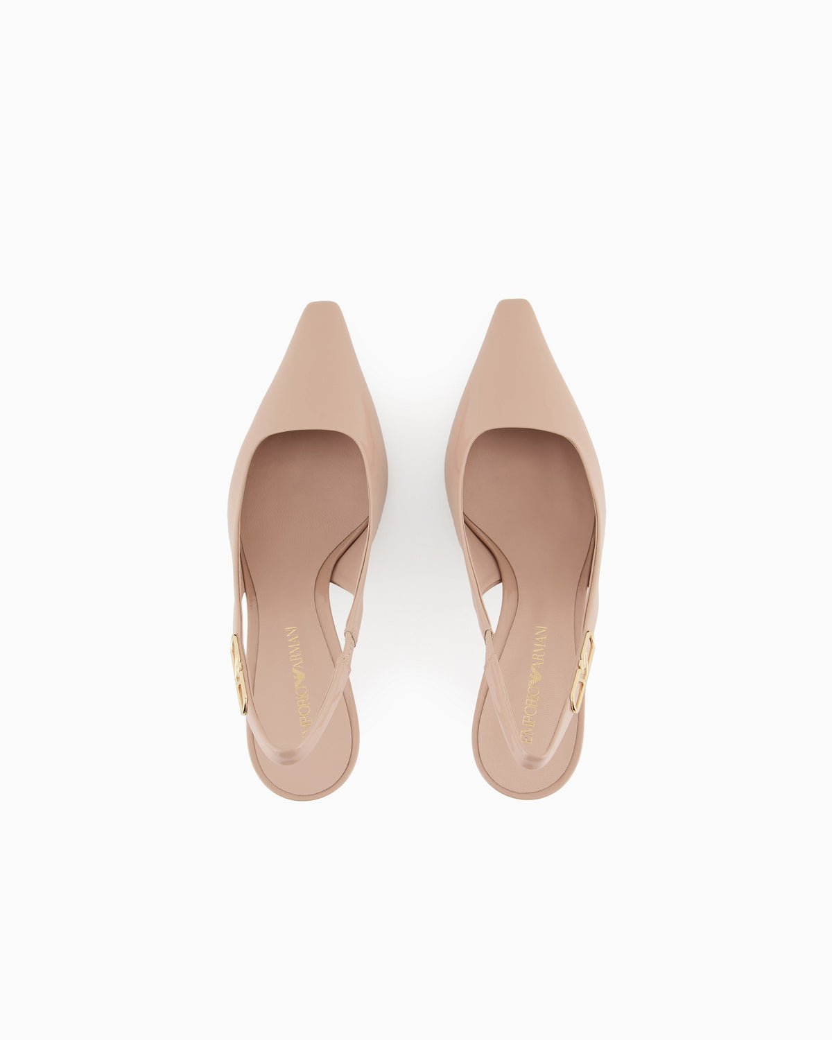 Emporio Armani Patent-Leather Slingback Court Shoes With Eagle Plate Beige