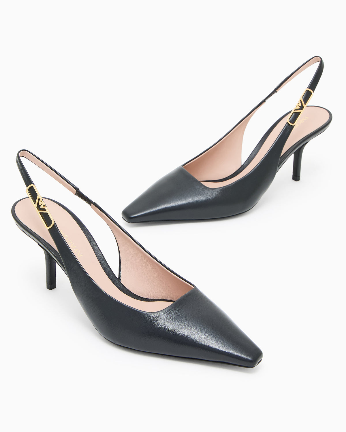 Emporio Armani Nappa-Leather Slingback Court Shoes With Eagle Plate Black