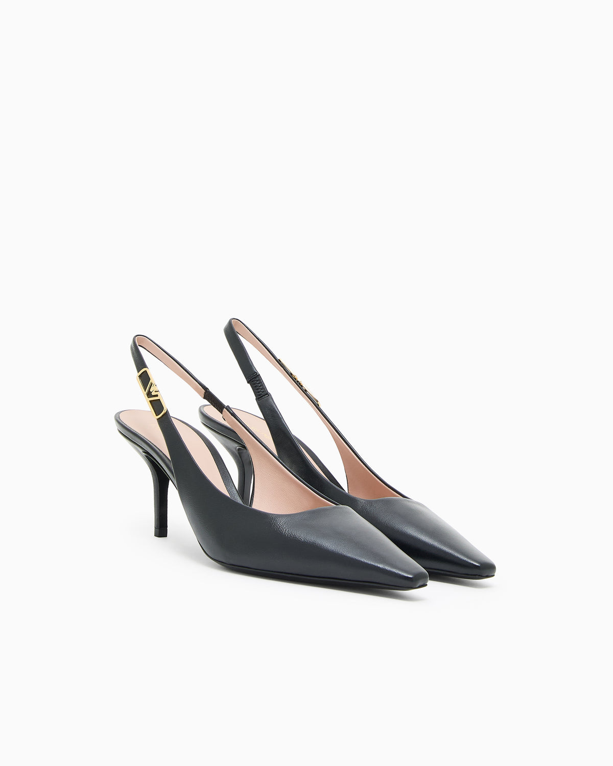 Emporio Armani Nappa-Leather Slingback Court Shoes With Eagle Plate Black