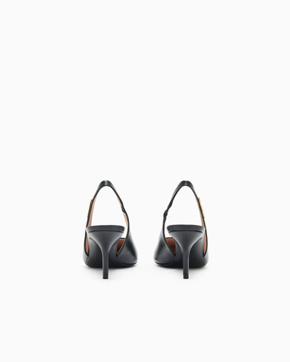 Emporio Armani Nappa-Leather Slingback Court Shoes With Eagle Plate Black