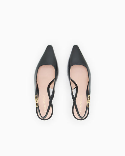 Emporio Armani Nappa-Leather Slingback Court Shoes With Eagle Plate Black