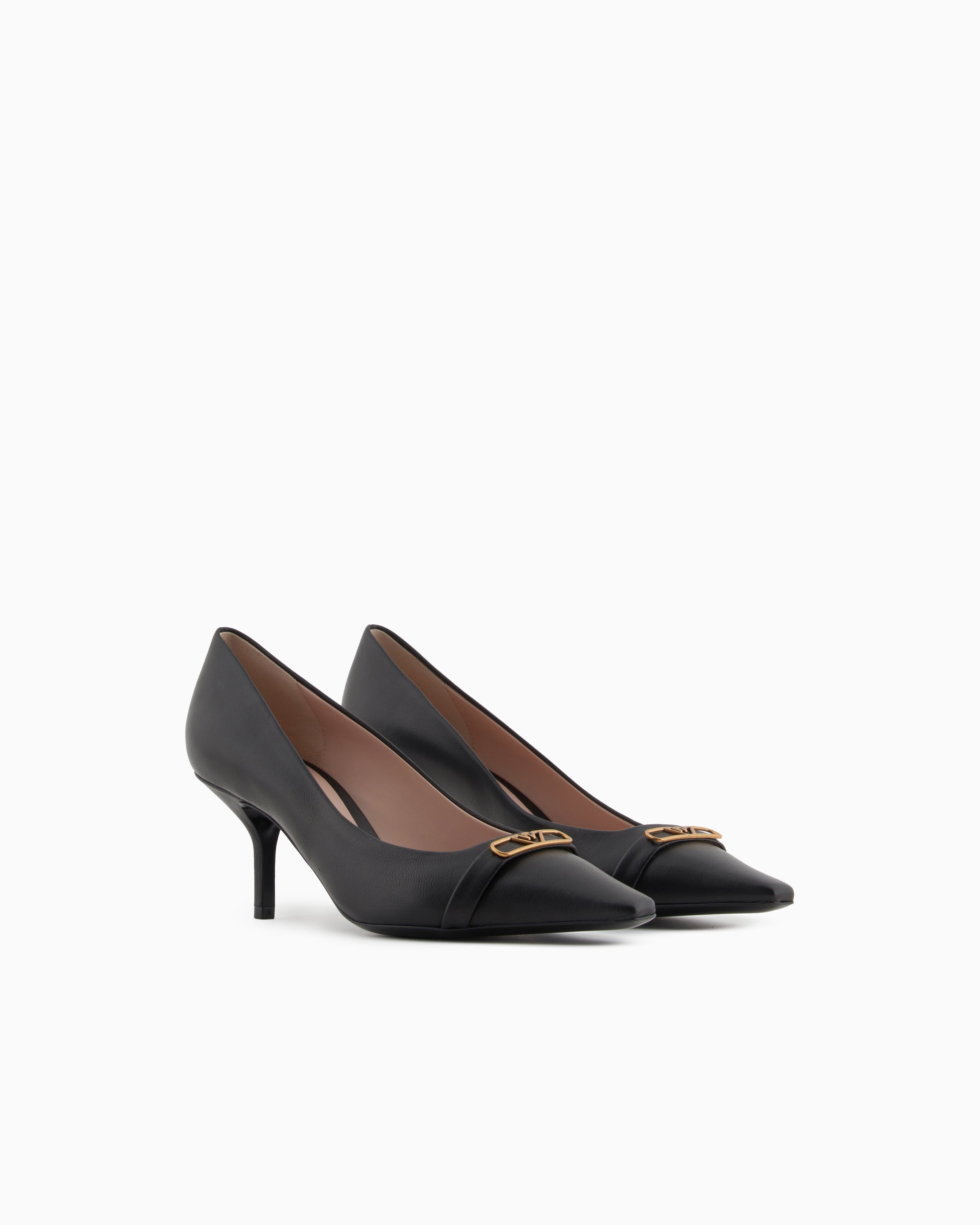 Emporio Armani Nappa-Leather Court Shoes With Eagle Plate Black