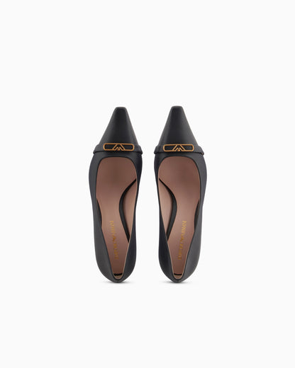 Emporio Armani Nappa-Leather Court Shoes With Eagle Plate Black