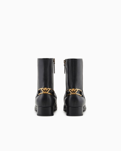 Emporio Armani Nappa-Leather Ankle Boots With An Eagle Plate Black