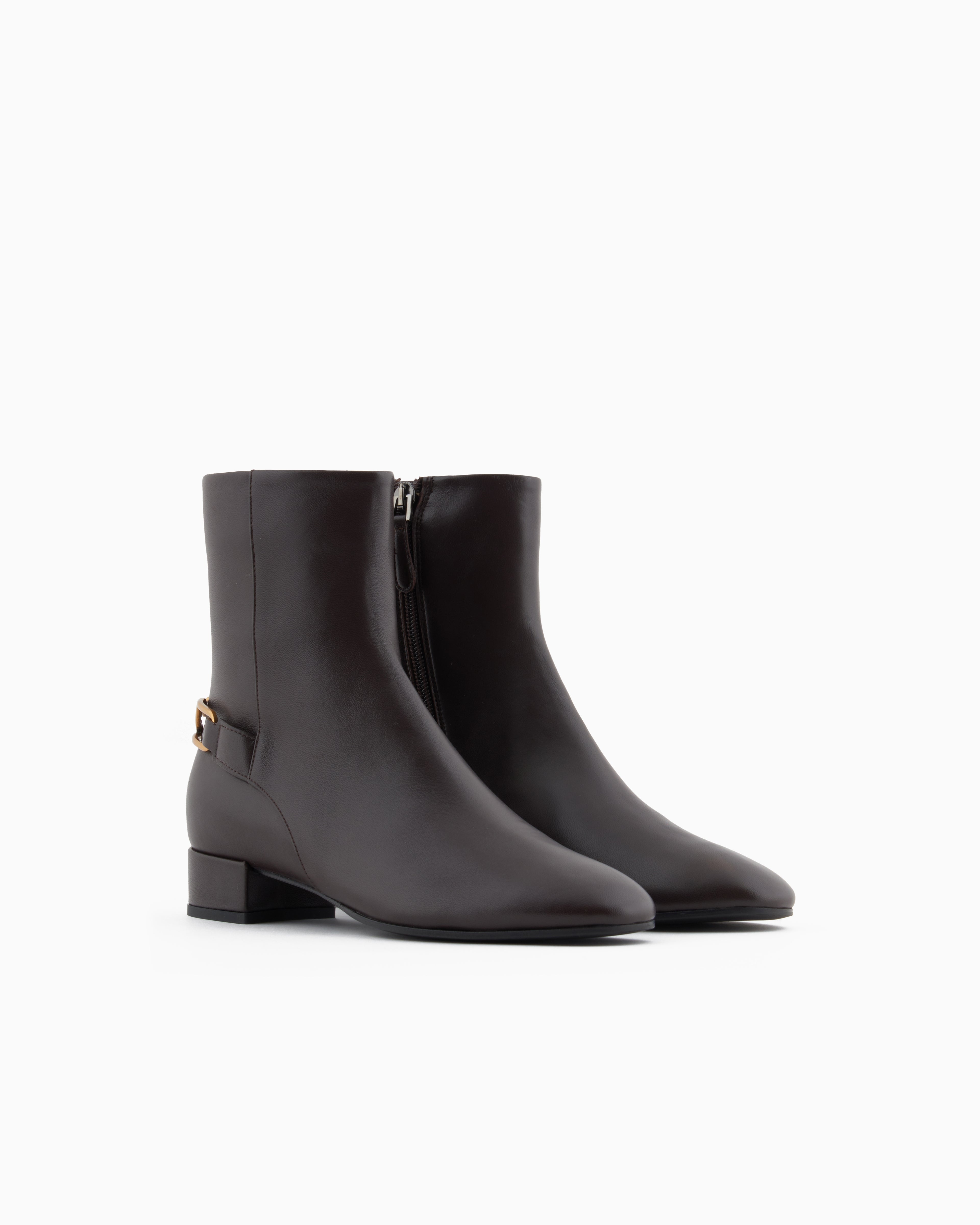 Emporio Armani Nappa-Leather Ankle Boots With An Eagle Plate Brown