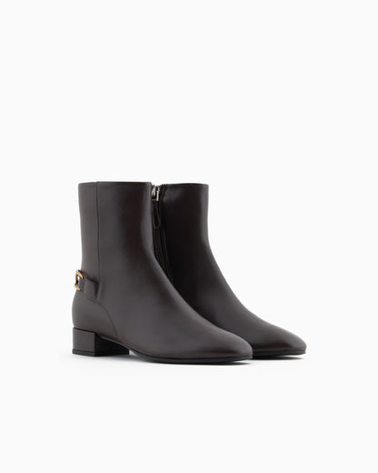 Emporio Armani Nappa-Leather Ankle Boots With An Eagle Plate Brown