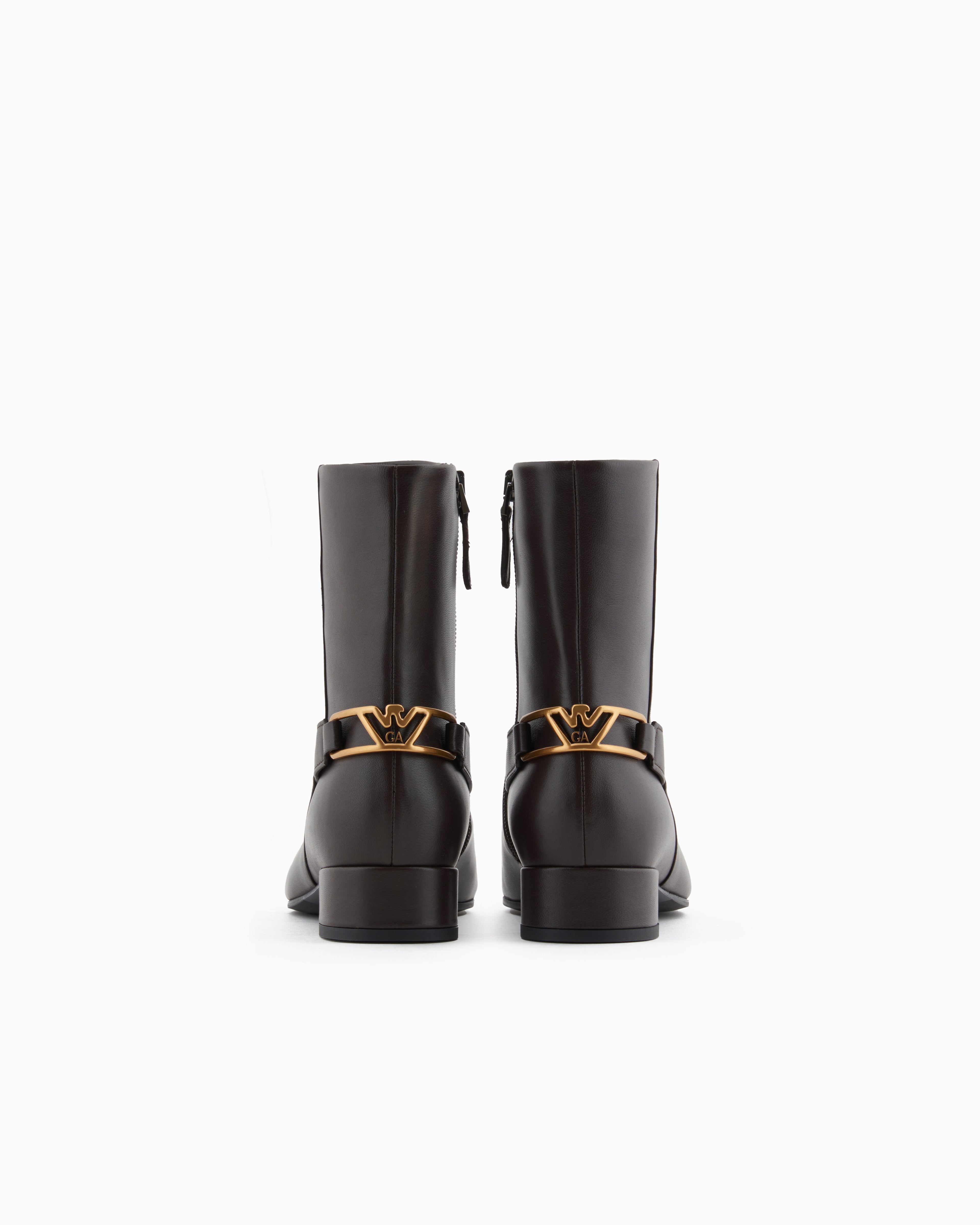 Emporio Armani Nappa-Leather Ankle Boots With An Eagle Plate Brown