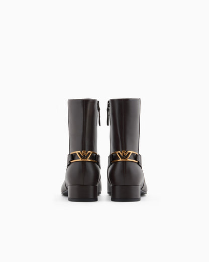 Emporio Armani Nappa-Leather Ankle Boots With An Eagle Plate Brown