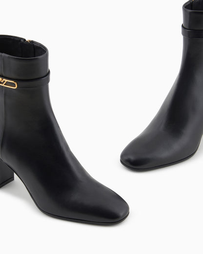 Emporio Armani Nappa-Leather High-Heeled Ankle Boots With Eagle Plate Black