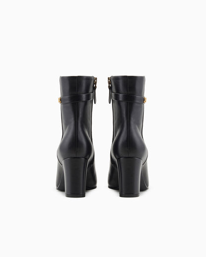 Emporio Armani Nappa-Leather High-Heeled Ankle Boots With Eagle Plate Black