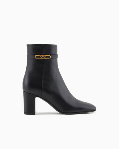 Emporio Armani Nappa-Leather High-Heeled Ankle Boots With Eagle Plate Black
