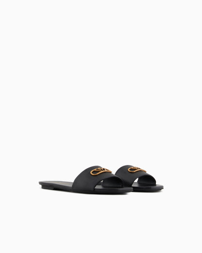 Emporio Armani Nappa-Leather Sandals With Eagle Plate Black