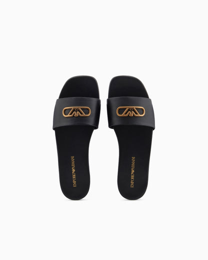 Emporio Armani Nappa-Leather Sandals With Eagle Plate Black