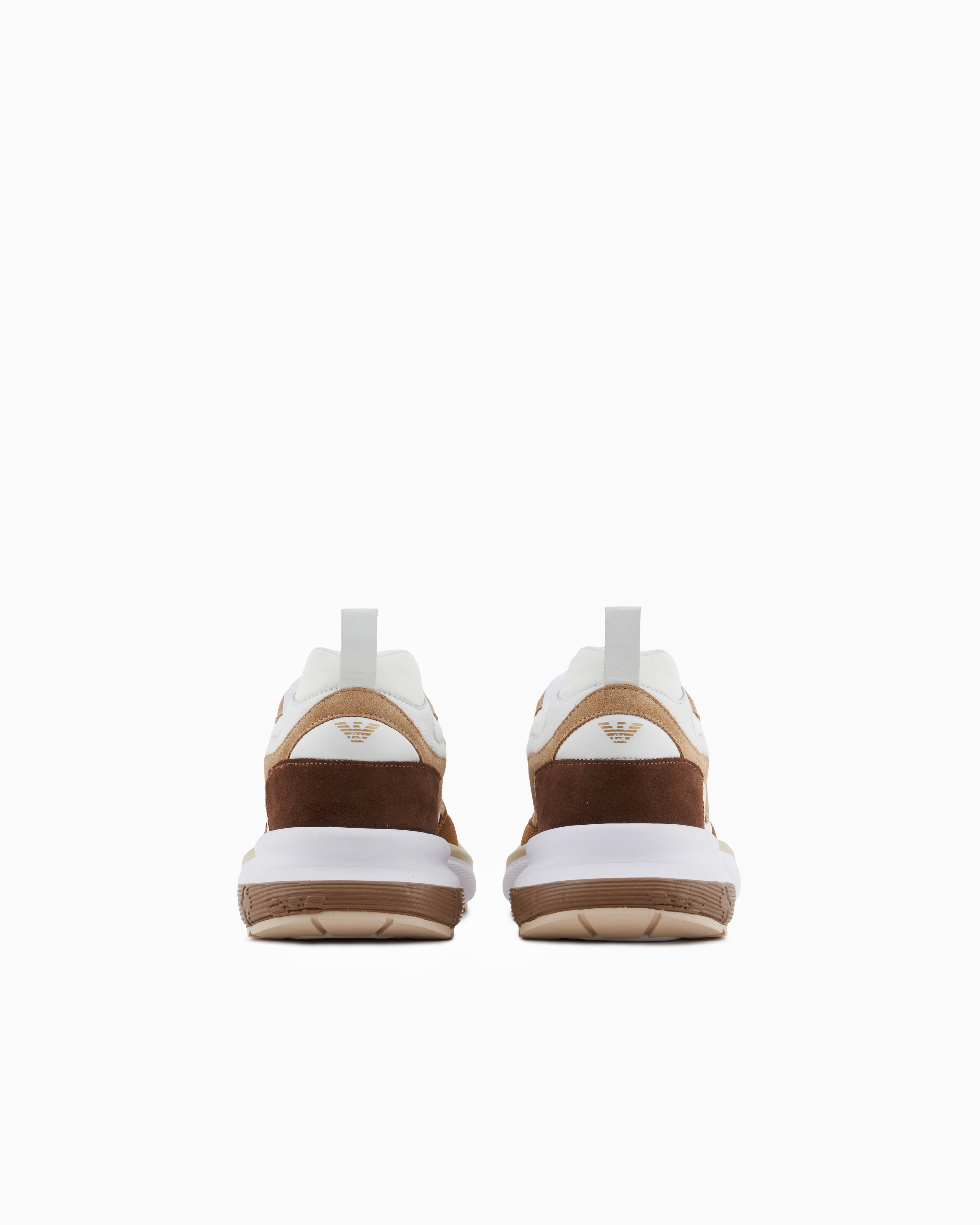Emporio Armani Mesh Sneakers With Laminated Details And Signature Logo Beige